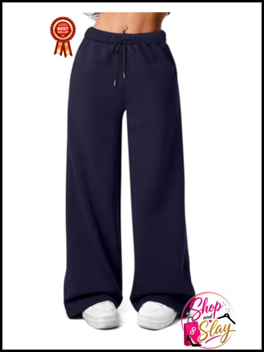 Fleece Lined Wide Leg Sweatpants High Rise Drawstring Pockets